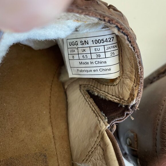 UGG Australia Anila Brown Leather Shearling Sheepskin Lined Slip On Shoes Sz 8 - Picture 7 of 10